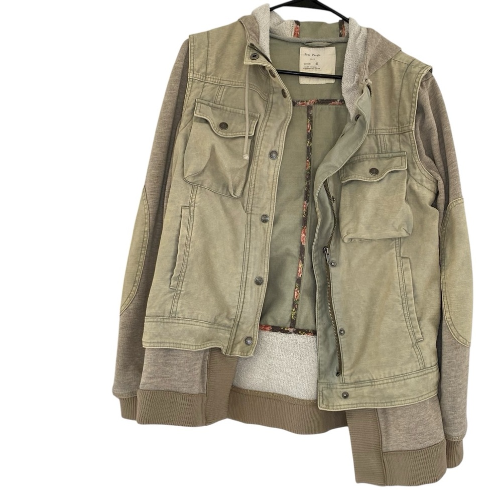 Free People Olive Utility Jacket with Heather Taupe Hoodie